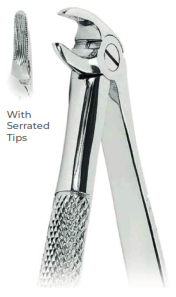 Extracting Forceps With serrated tips Lower roots Fig. 33A