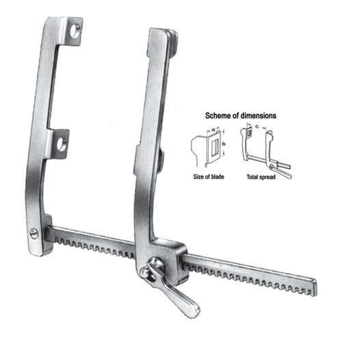 Finochietto Rib Spreaders (For Adults, With 2 Blades Attached To Each Other), S/S, (A=14mm, B=14mm, C=120mm)